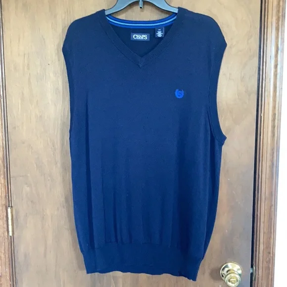 Relisted Chaps sweater vest  navy blue cotton lighter weight size L - Picture 5 of 12